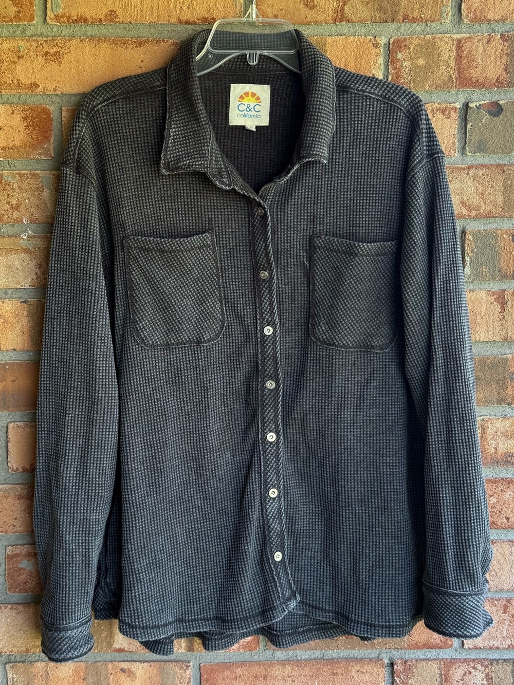 C&C California Smoke Gray Washed Waffle Knit Oversized Shirt Shacket XL Casual